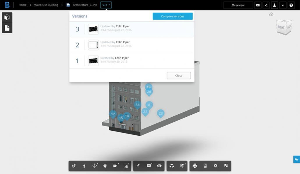 Model Version Control and Compare Controls in BIM360Team UI