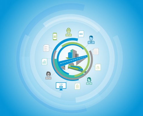 Illustration of Common Data Environment with multiple users, file types, analytics, and insights all in one place. Stories like these and more on the new A360 blog, convergence.autodesk.com